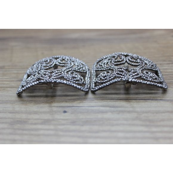Antique swirl pattern steel cut bead‎ French shoe buckles pair - Picture 7 of 14